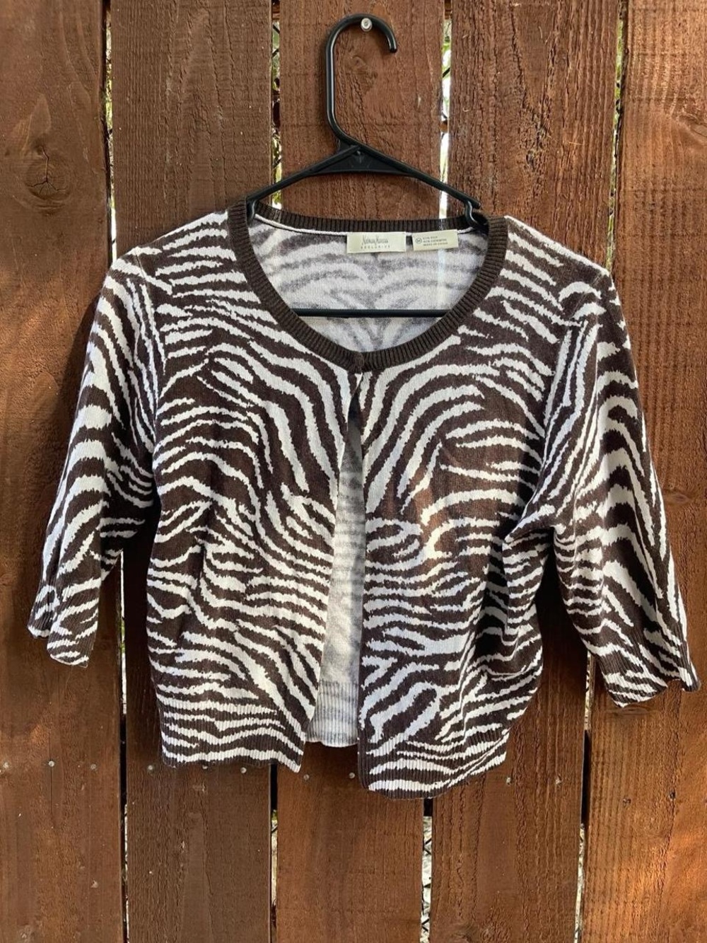 Neiman Marcus Exclusive Brown Zebra Silk Cashmere Cardigan Sweater Sz M Luxury